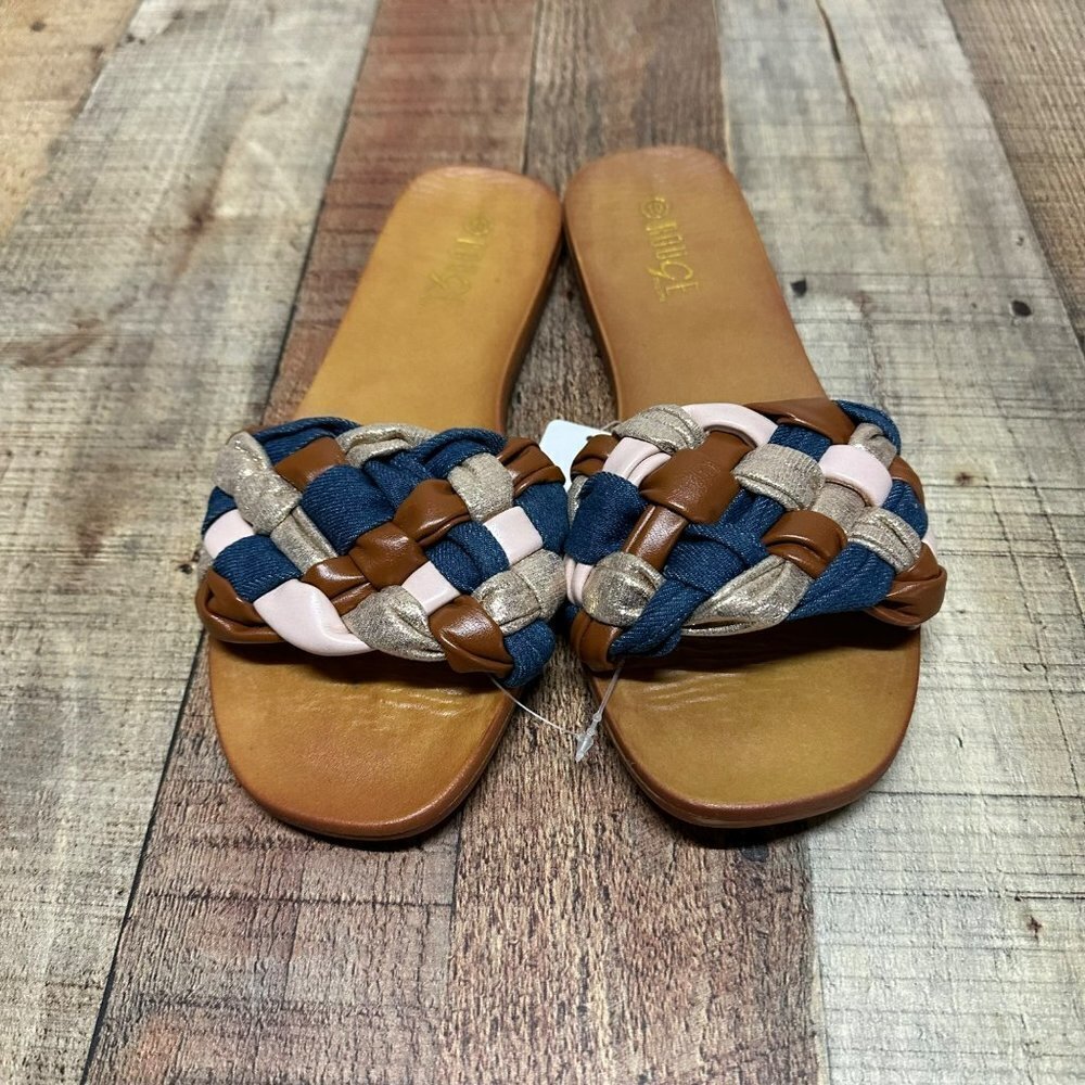 Rouge Denim blue pink multi slipper slides women's 10 - Picture 2 of 8